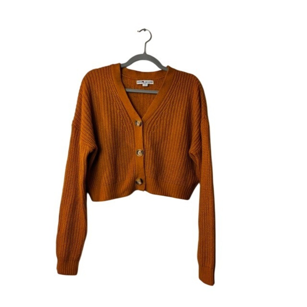 Love Change Italy‎ Cropped Ribbed Cardigan Sweater Button Front V Neck Fall
